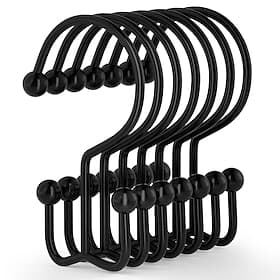 Shower Curtain Hooks, 12 Pcs Shower Curtain Rings, Durable Rust Proof Black Shower Curtain Hooks, Shower Rings for Curtain, Double Glide Shower Curtain Hooks f
