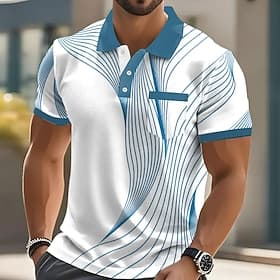 Per uomo Geometrico Linea Polo Manica Corta Magliette polo Camicie con Colletto Business Casual All'aperto Athleisure Abbigliamento quotidiano Stampa 3D Botton thumbnail 2