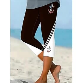 Women's Leggings Capri Pants High Elasticity Vacation Fashion coastal grandma style Full Length Mid Waist Graphic Stripe Ocean Printing Thermal Warm Breathable