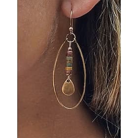Women's boho chic earrings with colorful beads and gold oval design, Perfect for casual wear and summer festivals