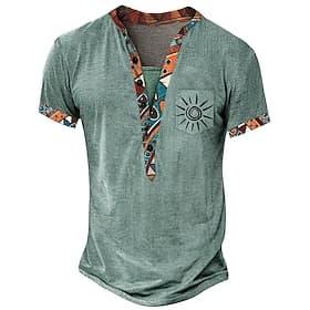 Per uomo Tribale Etnico Maglietta Maglia Henley Manica Corta Designer Essenziale Etnico All'aperto Casuale Quotidiano Estate Marrone Verde chiaro Cachi Henley