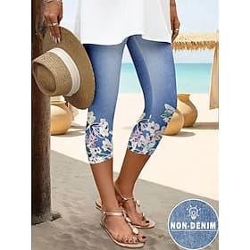 Women's Leggings Capri Pants 3D Print High Elasticity Vintage Fashion Ethnic Style Calf-Length High Waist Floral Graphic Stretchy Vacation Street Causal Robin'
