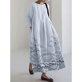 Women's Maxi Dress Sundress A Line Dress Summer Dress Vacation Casual Beach Daily Holiday Going out Loose Fit Floral Graphic Long Sleeve Crew Neck Boat Neck Bl