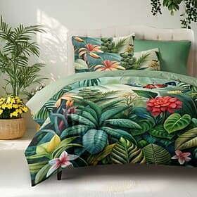Tropische Pflanzen Blumen Bettbezug 100% Baumwolle Vollgröße Bettwäsche Set Bettsets Quiltbezug weicher leichter Komforterbezug mit 2 Kissenbezügen für jede Ja