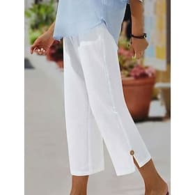 Women's Capri Pants Chinos Summer Pants Casual Pants Vacation Vintage Basic Calf-Length High Waist Plain Elastic Waist Straight Leg Comfort Lightweight Soft Mi