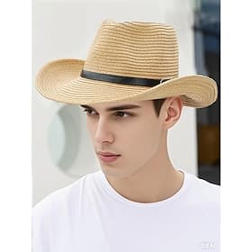 Men's Foldable Straw Cowboy Hat with Black Band – Summer Western Outdoor Hat for Beach, Travel and Casual Wear