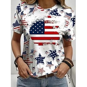 Independence Day Patriotic Women's T Shirt Graphic Flag Vintage Stylish Classic Short Sleeve Crew Neck Round Neck Regular Tops Daily Weekend Print Black White