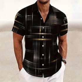 Per uomo Geometrico Sfumatura Linea Camicia Camicia Estiva Camicia con Bottoni Manica Corta Moda Casual All'aperto Vacanza Abbigliamento Quotidiano Estate Prim