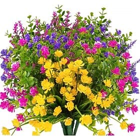 6 Bundles Artificial Flowers for Outdoors, Faux Calla Lily and Spring Grass Bouquets, UV Resistant Plastic Fake Plants for Garden, Wedding, Home, Hotel Decorat