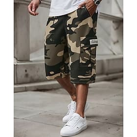 Men's Cargo Shorts Capri Pants Camo Shorts Summer Shorts Drawstring Elastic Waist Multi Pocket Camouflage Comfort Wearable Calf-Length Outdoor Sport Daily Fash