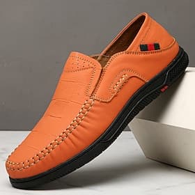 Men's Orange Faux Leather Slip-On Loafers, Comfortable Casual Shoes, Ideal for Everyday Wear  Relaxed Outings