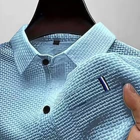 Men's Ice Silk Seersucker Polo Golf Shirt Casual Sports Lapel Short Sleeve Basic Comfortable Plain Jacquard Buttons Summer Regular Fit White sky blue Dark Gray