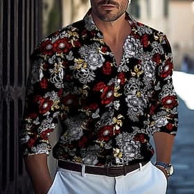 Men's Floral Print Flowers Shirt Button Up Shirt Casual Dress Shirt Long Sleeve Fashion Casual Formal Vacation Dailywear Summer Spring Turndown 3D Print Collar