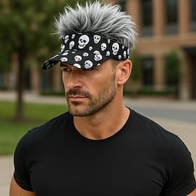 Men's Visor Hat with Spiked Wigs Fake Hair Visor Wig Men Sun Hat Baseball Cap Wig Hat Black Coffee 100% Cotton Print Fashion Casual Daily Festival Skulls Adjus