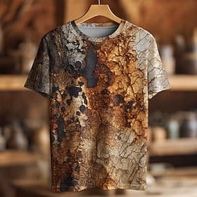 Men's Optical Illusion T Shirt Short Sleeve T shirt 3D Print Crew Neck Shirt Retro Vintage Vintage Retro Party Street Casual Yellow Light Brown Brown Summer Sp