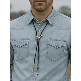 Men's Bull Head Bolo Tie Necklace – Western Cow Skull Pendant with Braided Leather Cord, Vintage Cowboy Style Accessory for Country Concerts, Rodeos and Daily