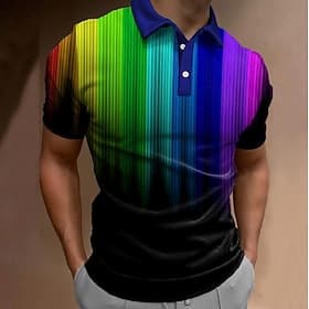 Men's Rainbow LGBT Zip Polo Short Sleeve Turndown Polo Collar Casual Daily Modern Outdoor Sports Outdoor Dailywear Zipper Summer Black