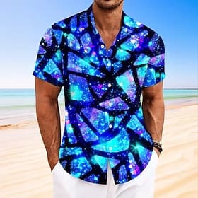 Herren Geometrisch Galaxy-Print Hemd Sommerhemd Knopfhemd Kurzarm Modisch lässig Outdoor Urlaub Alltagskleidung Sommer Frühling Umlegekragen 3D-Druck Hemden mi