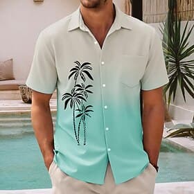 Men's Coconut Tree Gradient Color Summer Hawaiian Shirt Button Up Shirt Aloha Shirt Short Sleeve Hawaiian Vacation Holiday Beach Wear Summer Spring Turndown 3D