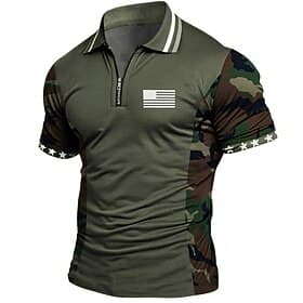 4th of July 2026 250th Men's American US Flag Zip Polo Shirts Short Sleeve Polo Shirts Collared Shirts Casual Athleisure Daily Wear 3D Print Summer Blue Green