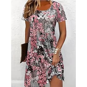 Women's Mini Dress T Shirt Dress Tee Dress A Line Dress Summer Dress Casual Beach Holiday Regular Fit Floral Graphic Short Sleeve Crew Neck Blue Red Light Brow