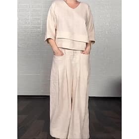 Damen EU- / US-Größe2 Pieces SetsLeinenartiges Set Trainingsanzug Bolero Langarm Dreiviertelarm V Ausschnitt Lässig Schwarz Weiß Khaki Sommer Normale Passform