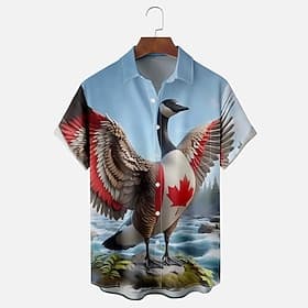 Canada Day Men's Flag Maple Leaf Goose Shirt Summer Shirt Button Up Shirt Short Sleeve Fashion Casual Holiday Summer Spring Turndown 3D Print Collared Shirts F
