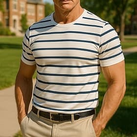 Men's T Shirt Short Sleeve Crew Neck Summer Striped Fashion Designer Basic Classic Vacation Street Going out White Top Tee for Men