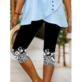 Women's Leggings Capri Pants High Elasticity Elegant Vacation Vintage Calf-Length Mid Waist Floral Graphic Printing Breathable Soft Stretchy Vacation Casual Da