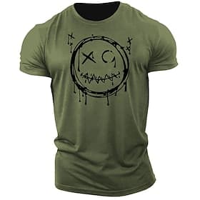 Men's Short Sleeve Black Graphic T-Shirt with Distressed Graffiti Face Print