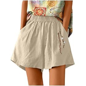 Women's Shorts Summer Shorts Beach Shorts Baggy Shorts Vacation Fashion Basic Short Medium Waist Plain Pocket Elastic Waist Wide Leg Comfort Outdoor Micro-elas