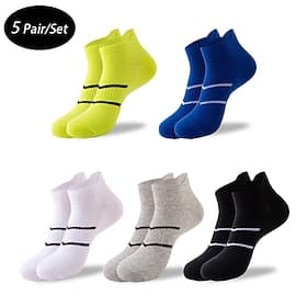 Men's 5 Pairs Multi Packs Socks Running Socks Casual Socks Black White Color Plain Vacation Sports  Outdoor Daily Basic Medium Spring Fall Fashion Casual