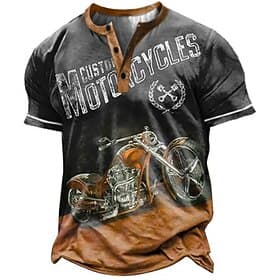 Herren Grafik Motorrad Henley Hemd Kurzarm 3D-Druck Mode Designer Bequem Täglich Outdoor Sommer Rote Blau Braun Grün Henley Henley T-Shirt
