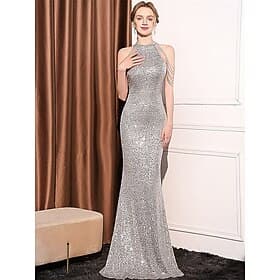 Mermaid / Trumpet Quinceanera Dresses Elegant Dress Formal Wedding Floor Length Sleeveless Halter Neck with Sequin