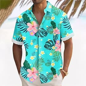 Men's Palm Leaf Tropical Plants Flowers Summer Hawaiian Shirt Button Up Shirt Aloha Shirt Short Sleeve Hawaiian Vacation Holiday Beach Wear Summer Spring Turnd