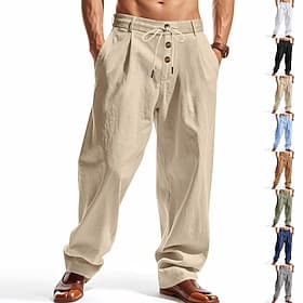Homme Pantalons en Lin Pantalons Pantalon d'été Pantalons de Plage Cordon de serrage Avec Poches Taille Élastique Uni Confort Respirant Quotidien Plage Vacance thumbnail 4