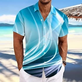 Per uomo Geometrico Sfumatura Linea Camicia Camicia Estiva Camicia con Bottoni Manica Corta Moda Casual All'aperto Vacanza Abbigliamento Quotidiano Estate Prim thumbnail 2