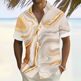 Men's Geometric Marble Abstract Liquid Art Shirt Summer Shirt Button Up Shirt Short Sleeve Fashion Casual Vacation Holiday Streetwear Summer Turndown 3D Print thumbnail 3
