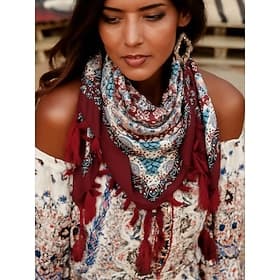 Women's Boho Square Scarf with Tassels – Lightweight Blended Cotton Ethnic Print Shawl for Casual Outfits, Travel and Festivals