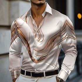 Men's Marble Abstract Liquid Art Satin Shirt Dress Shirt Long Sleeve Fashion Casual Vacation Holiday Summer Spring Fall Turndown Collared Shirts 3D Print Butto