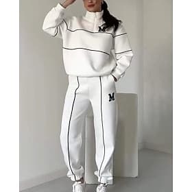 Women's Tracksuit Sweatpants Pullover Sweatshirt Zipper Pocket Color Block Clothing Suit Fall Black White Workout Athleisure Running Thermal Warm Windproof Lon