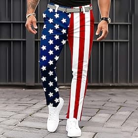 Homme Drapeau Américain Patriotique Dress Pants works Pantalons Pantalon décontracté Taille Moyenne Classique Occasionnel Fête Pantalon slim avec poches Printe