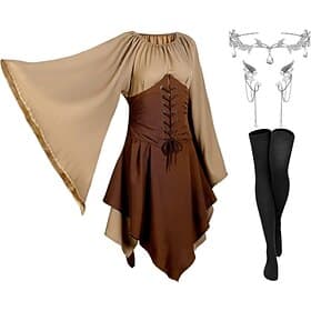 Medieval Renaissance Dress Outfits Fancy Costume Elf Fairy Fancy Dress Women's Fantasy Halloween Carnival Performance LARP Ren Faire 1 Hair Jewelry Dress Socks