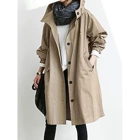 Women's Trench Coat Comfortable Breathable Buttons Casual Solid Color Casual Vacation Street Daily Wear Single Breasted Long Hooded Regular Fit Long Sleeve Out