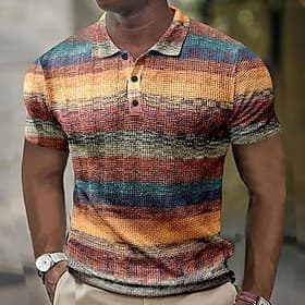 Per uomo Plaid Magliette Polo a Nido d'Ape Maglia da golf Manica Corta Magliette polo Camicie con Colletto Vintage Casual Abbigliamento da vacanza Abbigliament thumbnail 2