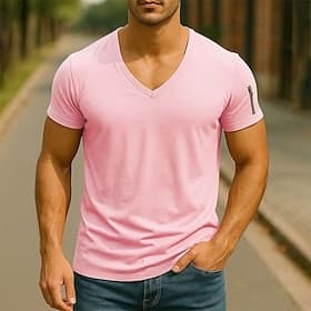 Men's T Shirt Tee Short Sleeve Shirt Tee Top Short Sleeve V Neck Summer Plain Fashion Designer Basic Zipper Vacation Street Going out White Top Tee for Men
