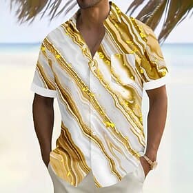 Men's Geometric Marble Abstract Liquid Art Shirt Summer Shirt Button Up Shirt Short Sleeve Fashion Casual Vacation Holiday Streetwear Summer Turndown 3D Print