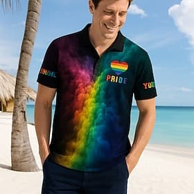 Pride-Monat Herren Regenbogen Polo Kurzarm Polo-Shirts Polokragen Lässig Festival Knöpfe Sommer Regenbogen