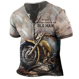Herren Grafik Motorrad Henley Hemd Kurzarm 3D-Druck Mode Designer Bequem Täglich Outdoor Frühling  Sommer Blau Grün Armeegrün Kaffee Henley Henley T-Shirt