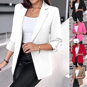 Women's Blazer Breathable Comfortable Pocket Casual Plain Office Street Casual Daily Wear Open Front Regular Turndown Regular Fit Long Sleeve Outerwear Black W